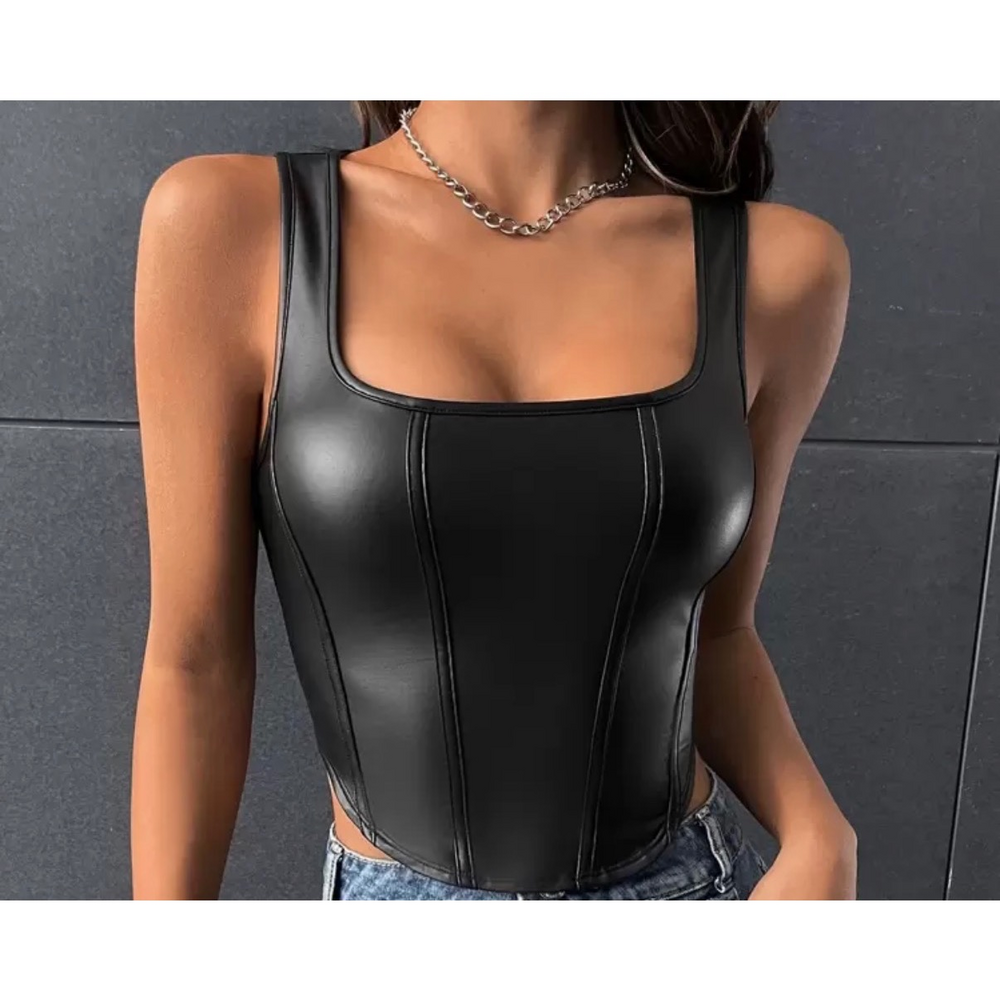 Shein Women's Faux Leather Corset Tank Top in Black - Picture 5 of 5